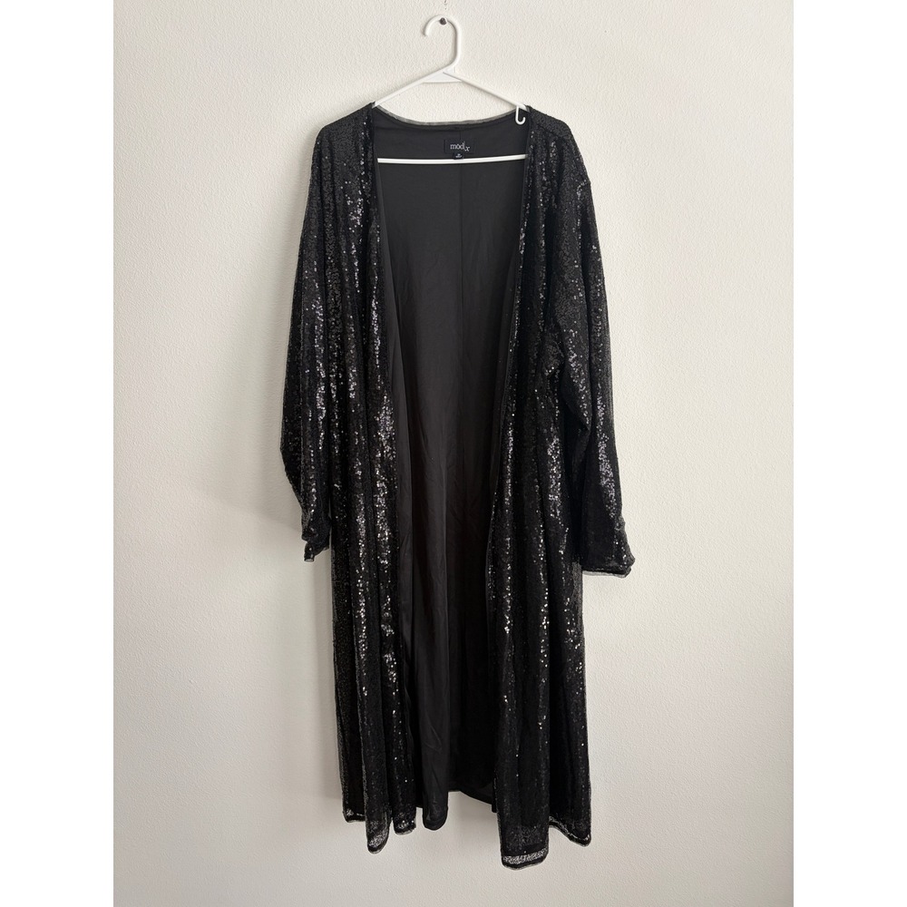 Mod X Black Sequin Duster Cardigan Long Sleeve Open Front Plus Size 3X
